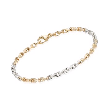 14 kt Rød / hvidgulds Facet Anker Guld Armbånd, 18½ cm og 3,2 mm